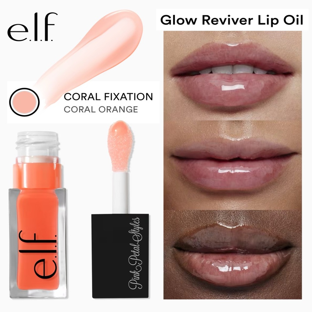 e.l.f. Glow Reviver Lip Oil - Coral Fixation - Infused With Apricot Oil